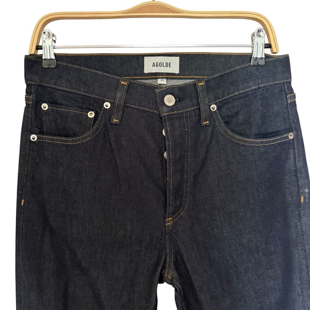 Agolde Black High Rise Jeans Straight Button Fly Denim Jeans Slit Ankles Size 29